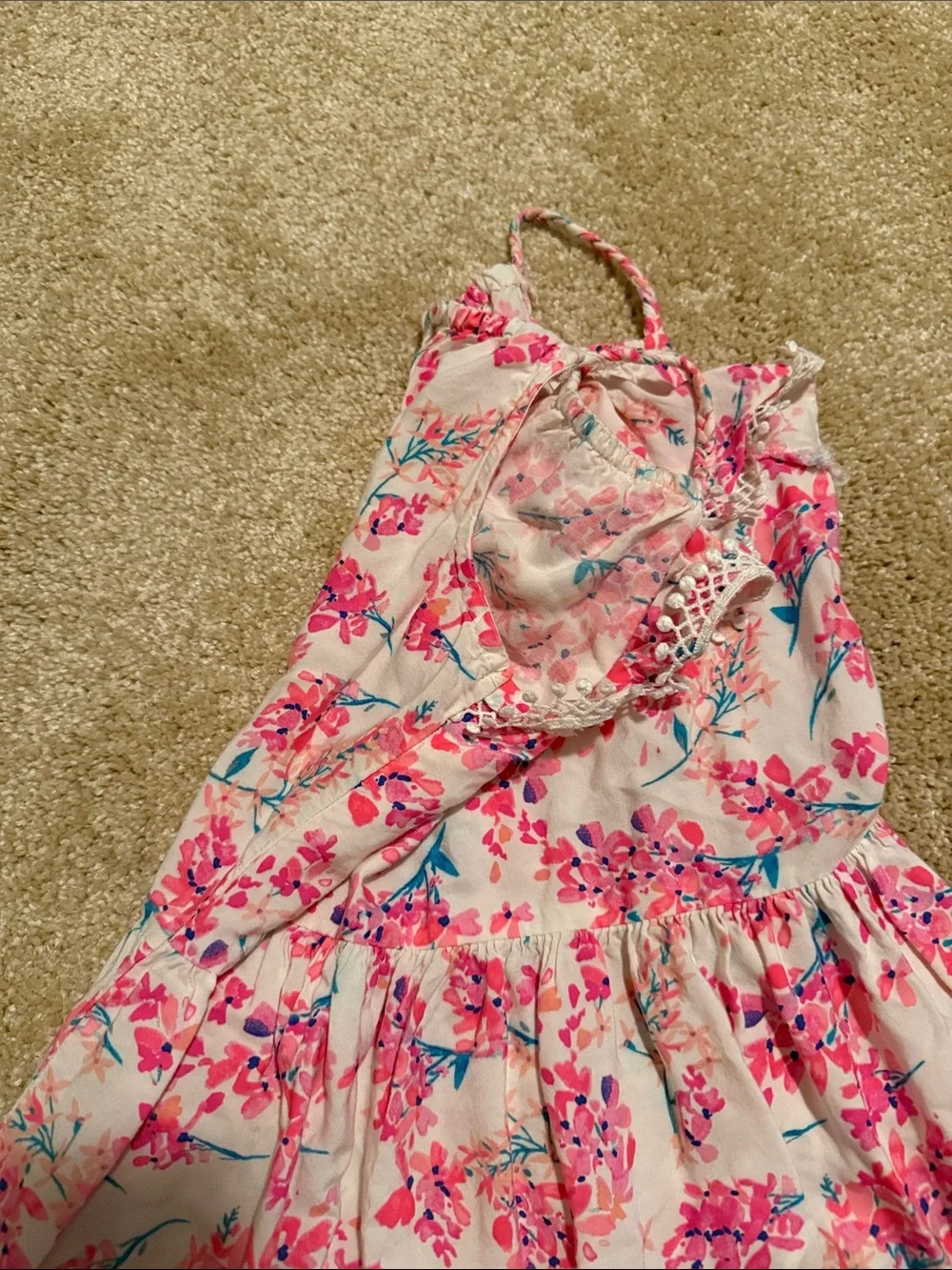 OshKosh B'gosh White Maxi Dress with Pink Floral and Blue Accents. EUC. Summer